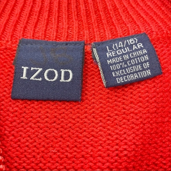 IZOD Boys Red Argyle Pattern 1/4 Zip Pull Over Cotton Sweater Size 14 16 Large - Picture 15 of 16